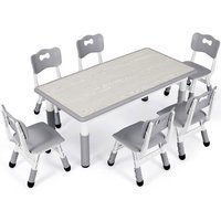 Table pour Enfant avec 6 Chaises Ensemble de Table pour Enfants réglable en Hauteur Table de Peinture Gris