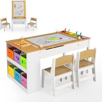 GOPLUS Table Enfant 3 Ans+ 2 Chaises-Plateau Relevable-Table dActivité-6 Bacs de Rangement-6 Pots à Peinture-Naturel