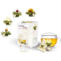 Teelini fleuri Creano, coffret cadeau fleurs de thé avec verre à thé et 8 fleurs de thé en format tasse - thé blanc