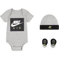 Coffret Cadeau Bébé Nike Air Garcon Ensemble vêtement Body Bonnet et Chaussons Gris et Blanc et Swoosh Blanc de 0-6 mois