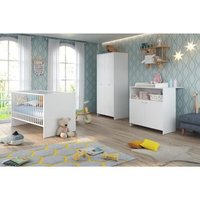 Chambre bébé Trio : Lit 70 x 140 cm + Commode à langer + Armoire NIKO - Blanc - TREND TEAM
