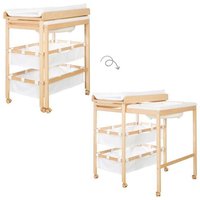 Table à langer extensible avec baignoire - ROBA - BABY POOL - Matelas à langer Roba Style blanc inclus - Bois naturel