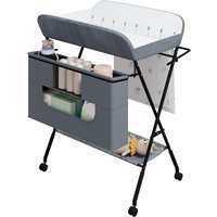 WOLTU Table à Langer Pliable et Portable avec roulettes et Panier Hauteur Réglable Cadre Métallique Tissu Oxford Gris