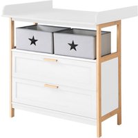 Commode à Langer ROBA - Berlin - 2 Tiroirs + 2 Boîtes de Rangement en Tissu - Meuble à Langer Évolutif - Blanc - Bambou