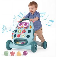 COSTWAY Trotteur Bébé 10+ Mois avec Lecteur Trieur de Formes Maracas et Perles Oiseau Coulissant Jouet Interactif Bleu