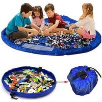 Bleu profond Grands enfants portables Sac de rangement organisateur de jouets Tapis de jeu pour Lego Rug Box XL 150cm