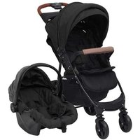 VIDAXL - Poussette 3-en-1 Bébé Pliable Gris/Noir - Landau Siège Auto & Ceinture 5 Points