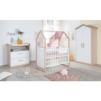 Chambre bébé complète : Lit 60 x 120 cm + commode à langer évolutive + armoire - CABANE - ROBA - Chêne / Blanc