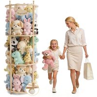 Range Peluche en Bois avec Roues Frein 360° et Élastiques Organisateur Gain de Place Rangement Peluche Chambre Enfant