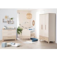 Chambre bébé trio : Lit évolutif 70 x 140 cm + Commode à langer + Armoire - SIDNEY - ROBA - Chêne / Beige