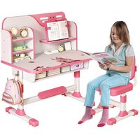 FLASIDU® Ensemble Bureau et Chaise pour Enfant Hauteur Réglable Rose 3-18 ans Style Dessin animé 111 x 80 x 54cm