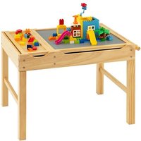 DREAMADE 2 en 1 Table de Jeux pour Enfants en Bois Réversible et Multi-Activités avec Grand Rangement Rouleau de Papier Naturel