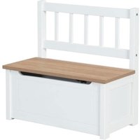 ROBA Banc Coffre à Jouets Woody pour Enfant - Meuble de Rangement en Bois 2 en 1 - Fermeture Douce - Blanc / Aspect Bois