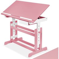 BUREAU ENFANT - TECTAKE - Bureau Enfant Réglable en Hauteur et Inclinable 109 cm x 55 cm x 94 cm + Tiroir de Rangement - Rose Vif