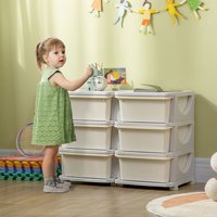 Organisateur de jouets pour enfants à 3 niveaux avec 6 tiroirs boîtes de rangement en plastique 75x37x565cm crème