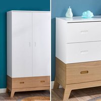 Commode et Armoire 2 portes Bébé Provence - 98 x 48 x 92.3cm - blanc et bois