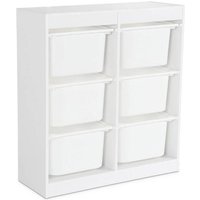 Meuble de rangement enfant. blanc. 6 bacs de rangement en plastique