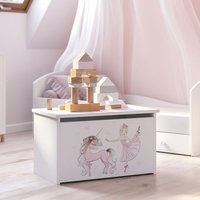 Coffre à jouets pour enfants - DARIA - Boîte de rangement - Vérin pneumatique – BLANCfille avec une licorne