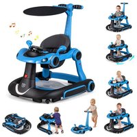 Trotteur Bébé Evolutif 7 en 1 COSTWAY-Hauteur/Vitesse Réglables-Lumières et Musique-Siège AmovibleAnti-basculement-Noir et Bleu