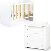 KAROLINA II Ensemble lit bébé 120x60 et commode à langer 3 tiroirs Blanc / Pin