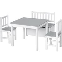 Ensemble table et chaises - HOMCOM - enfant 4 pièces avec banc coffre 2 en 1 mobilier chambre - MDF pin - blanc gris