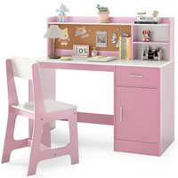 COSTWAY Ensemble Bureau et Chaise dÉtude pour Enfants 3+ Ans avec Étagères Tiroir Tableau en liège Rose