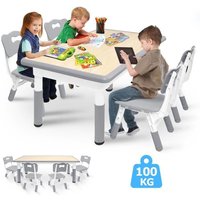 XMTECH Ensemble Table et Chaises pour enfants Table Enfant avec 4 Chaises Charge 100KG 3 ans et plus Gris