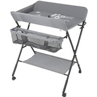 Table à Langer 3 en 1 avec Baignoire Bébé Pliante - HUOLE - Gris - Réglable en Hauteur