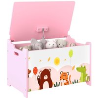 Coffre à jouet enfant - AIYAPLAY - couvercle rabattable motif animal charnières de sécurité - MDF - 60 x 37 x 39 cm - rose