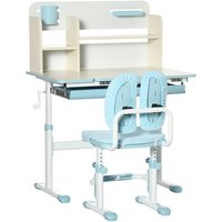 Ensemble bureau et chaise pour enfants - HOMCOM - hauteur réglable et plateau inclinable 0-60° - acier - bleu