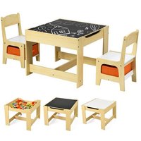 COSTWAY Ensemble Table et 2 Chaises 3 en 1 pour Enfants -2 Face (Noir&Blanc) 2 Boîtes de Rangement - DessinManger Etudier Jouer