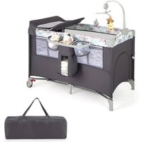 Lit Parapluie Bébé Pliant avec Matelas 5 en 1 COSTWAY-Lit CododoTable à LangerGarde-corps RéglableSac et 3 Jouets-0-36 Mois-Gris