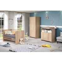 Chambre bébé trio NIKO - Lit 70x140 cm + Commode à langer 2 portes + Armoire 2 portes - Décor chêne naturel - TRENDTEAM