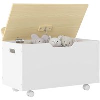 LIA Coffre à jouet enfant sur roulettes coffre de rangement enfant avec couvercle rabattable 59 x 30 x 53 cm blanc