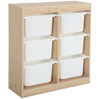 Meuble de rangement enfant. naturel. 6 bacs de rangement en plastique