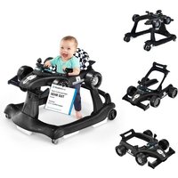 4 en 1 Trotteur Bébé Pliable COSTWAY-Hauteur et Vitesse Réglables-Boîte à Musique avec Lumière-6-18 Mois-Roues Silencieuses-Noir