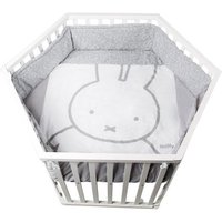 ROBA Parc Bébé Hexagonal + Tour de Parc de Protection miffy® et 6 Roues - Bois Blanc