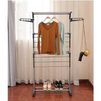 Sechoir à linge Mobile 3 étagères étendoir pliable ailes latérales Latéraux Tuyau acier  - gris
