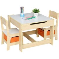 3 en 1 Ensemble de table et chaises enfant avec 2 Face et 2 Boîtes de Rangement - 61.5x61.5x48cm