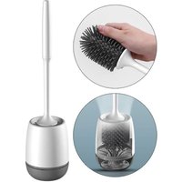 Brosse WC, brosse de toilette à manche long avec base de vidange, set de brosses de nettoyage WC, Blanc+Gris