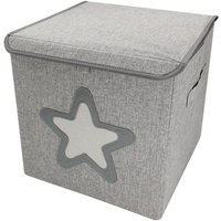 Boite de rangement coffre à jouets pour enfant avec couvercle - 33 x 33 x 33 cm - Gris Étoile - Monsieur Bébé