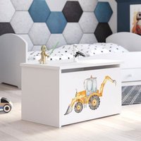 Coffre à jouets pour enfants - DARIA - Boîte de rangement - Vérin pneumatique – BLANC yellow excavator
