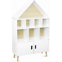 Etagère bibliothèque pour enfant Tobias en pin naturel blanc 3 niveaux 8 compartiments 2 portes