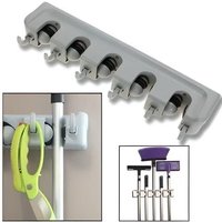 Porte Balai Mural Multifonctions, Support Cintre de Rangement pour Votre Cuisine,Garage,Buanderie (5 Emplacements et 6 Crochets)