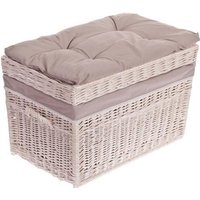 Coffre à Jouet en osier blanc - Grand panier - Corbeille Pouf Banc avec Coussin de Siège - Malle de rangement