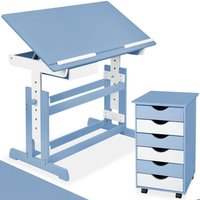 BUREAU ENFANT - TECTAKE - Ensemble Bureau Réglable en Hauteur et Inclinable Enfant et Caisson à Roulettes de Bureau 6 Tiroirs -