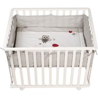 Parc Bébé 100x75 cm + Tapis Adam et Eule Imprimé Chouette + 4 Roues - ROBA - Bois blanc