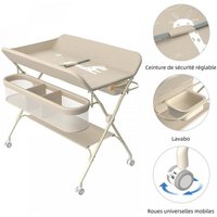MIPAN.Table a Langer Pliable et Portable - Avec Panier Rangement + 4 roues + Ceinture de Sécurité - Réglable en Hauteur - Blanc