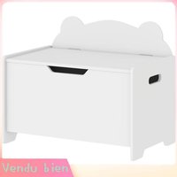 LIA Coffre à jouets enfant blanc forme ours couvercle rabattable 60x38x48cm