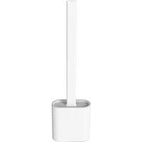 BROSSE WC ,White--Brosse de Toilette Anti fuite'Eau avec Base en Silicone et Tête Plate, Poils Souples et Flexibles avec Support de